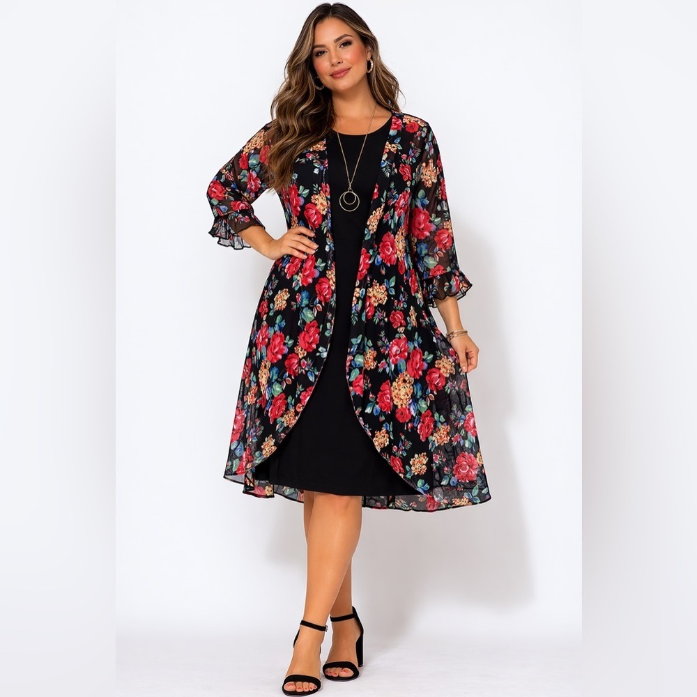Stella & Julie Floral Sheer Overlay Dress 14W NWOT Stretch Plus Size